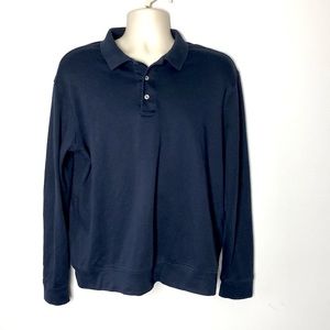 Lands' End Men's Long Sleeve Pima Cotton Polo Shirt Navy Blue Size L 42-44